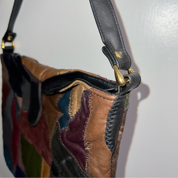 Patchwork Leather Shoulder Bag Genuine Leather Purse MultiColor Luxury Boho - Picture 3 of 16